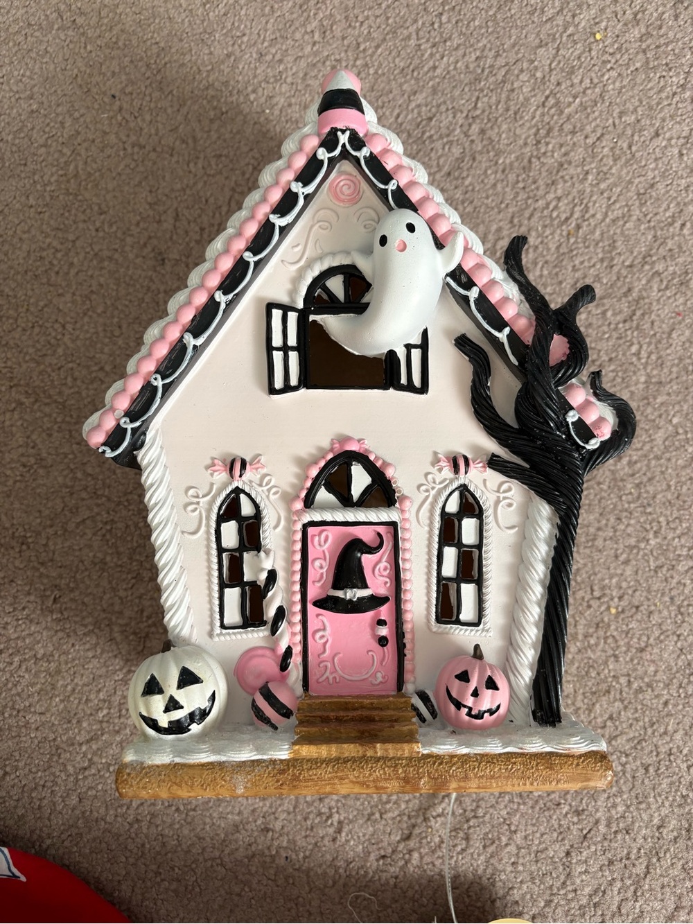 Pink & White Halloween Decorative House with Ghost